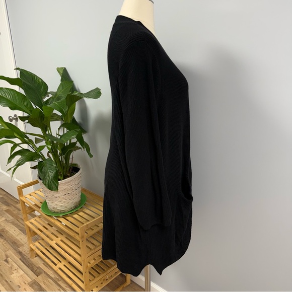 Old Navy Longline Open Front Sweater Plus 3X Black Cardigan Ribbed Cozy Pockets - Picture 7 of 9
